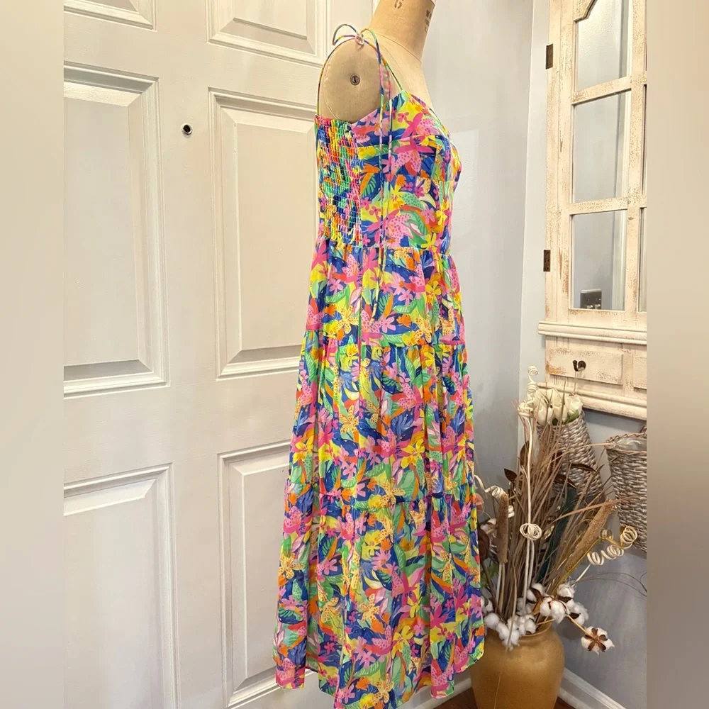 Amanda Uprichard Spaghetti Strap Midi Dress Large Romantic‎ Floral Tropical Chic - Picture 2 of 11